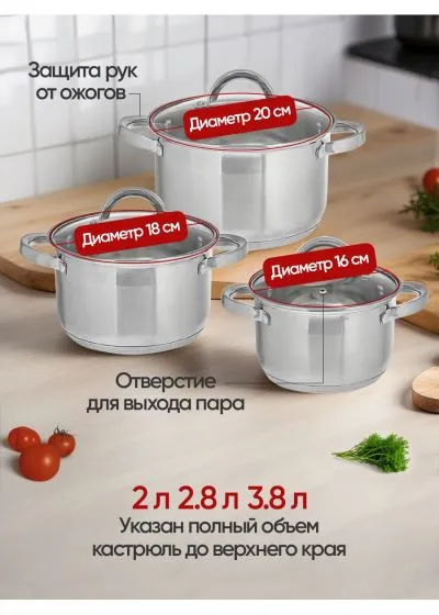 Набор кастрюль 6пр. Millet М-401