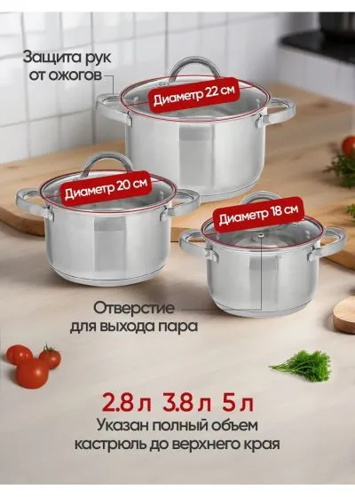 Набор кастрюль 6пр. Millet М-402